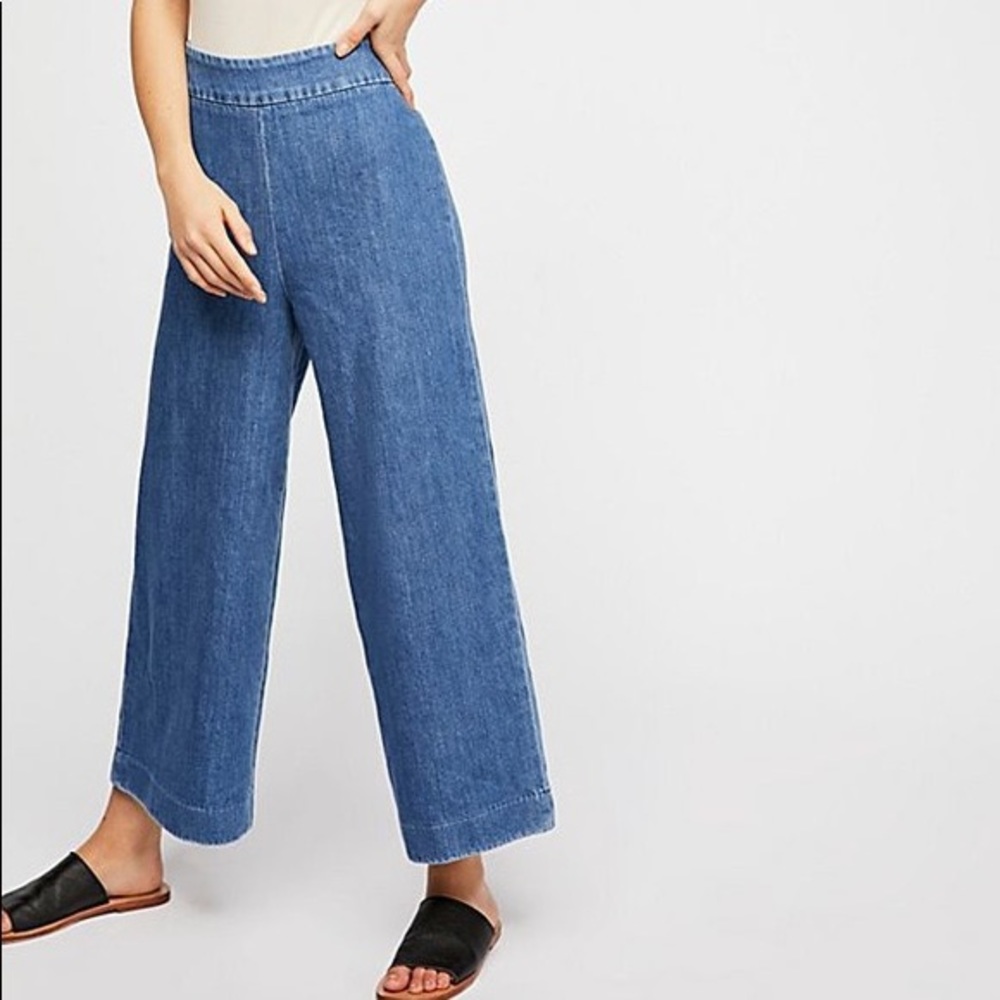 Free People Wide Leg Cropped Denim Pants